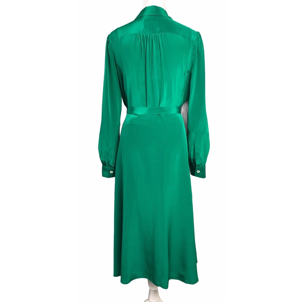 LK Bennett Silk Dress- Runa green button front Long Sleeve midi Shirt Dress - Picture 5 of 8